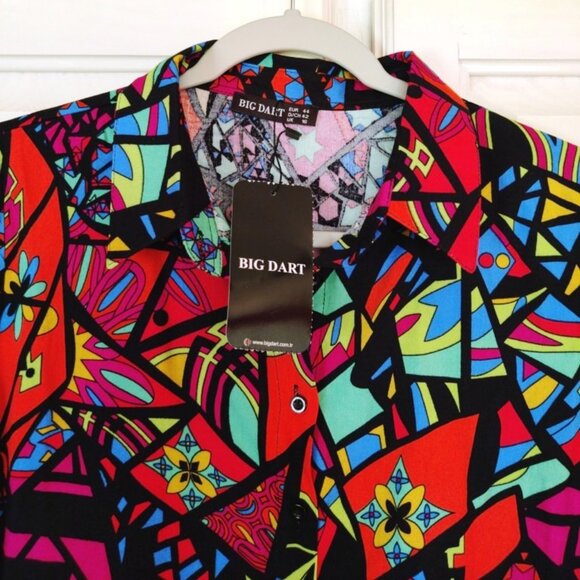 Big Dart Long Sleeve Button Down Blouse in 90s Graphic Design, Sz Large, NWT - Picture 10 of 15
